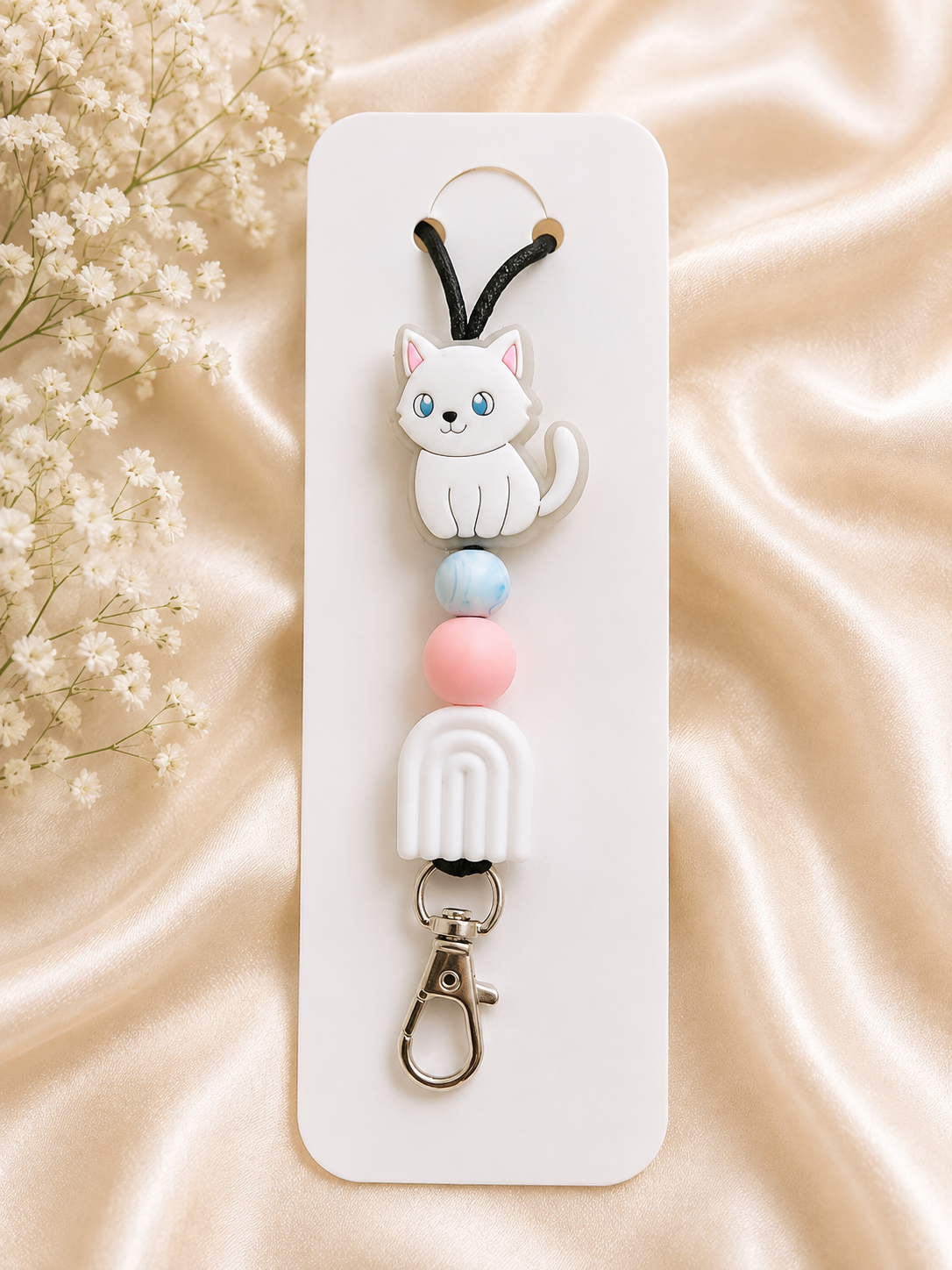🐱 Pastel White Kitty Lanyard