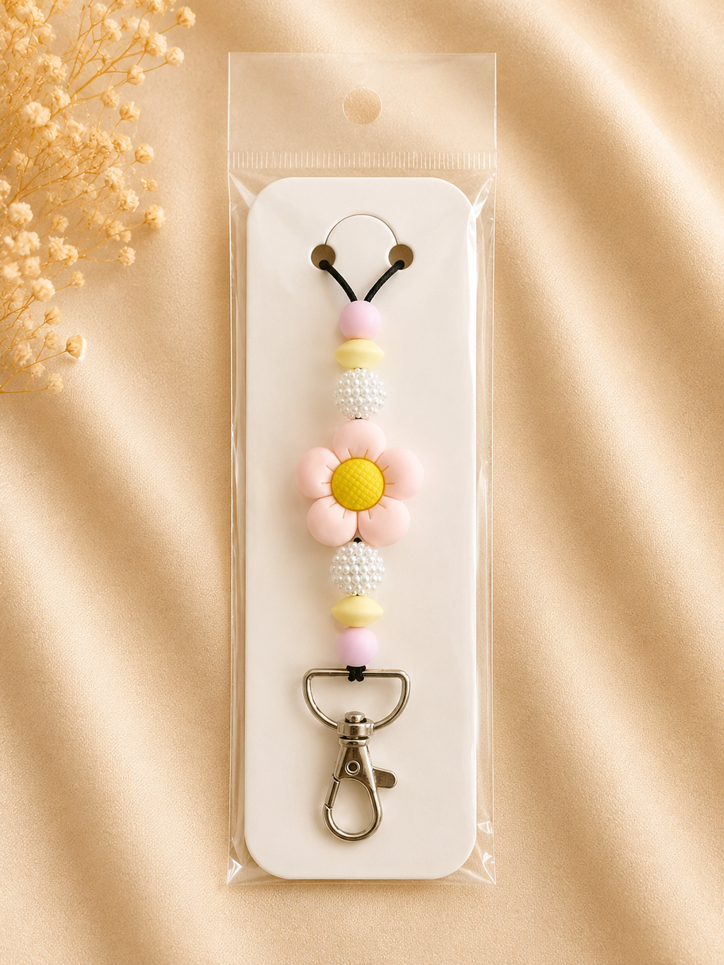 Daisy Silicone Beaded Lanyard – Pastel Flower