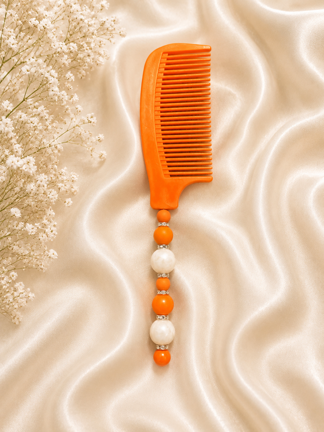 🧡 Orange Marble Beaded Comb – Limited Edition