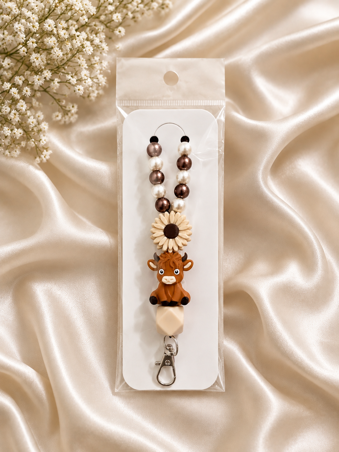 Highland Cow Silicone Bead Lanyard