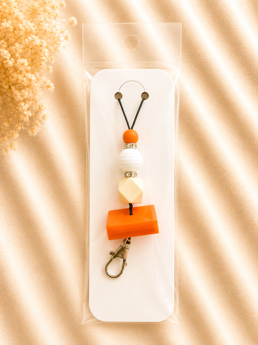 Bright Orange Book Silicone Beaded Lanyard