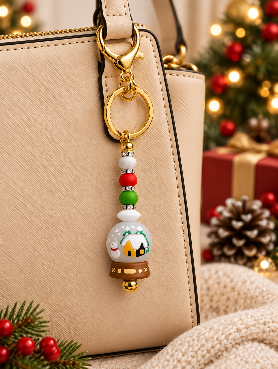 Christmas Snow Globe Beaded Keychain ❄️🎄