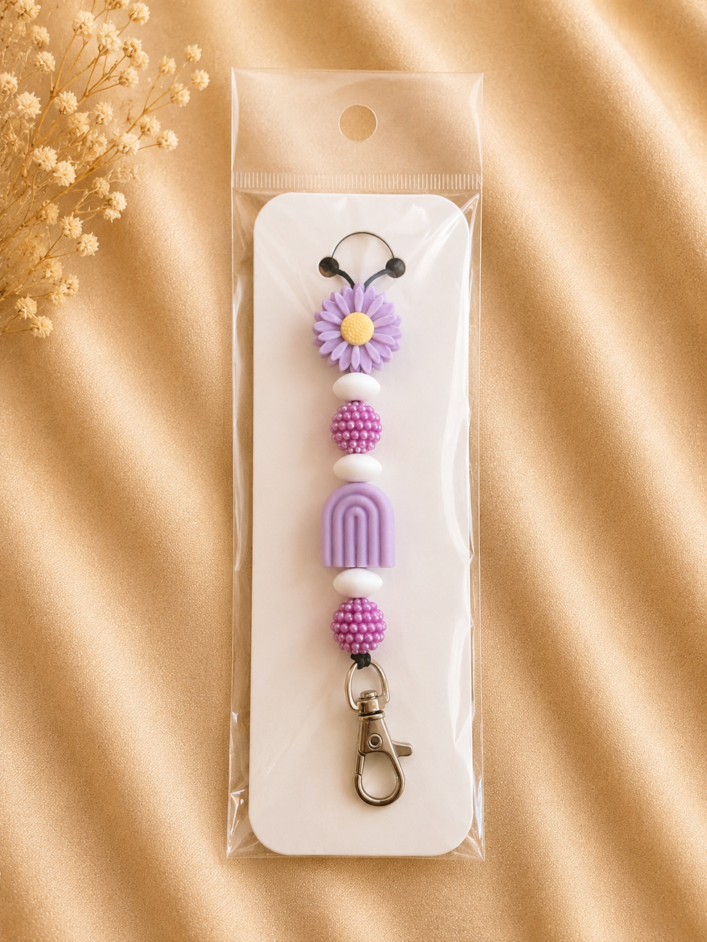 Lavender Daisy Silicone Beaded Lanyard