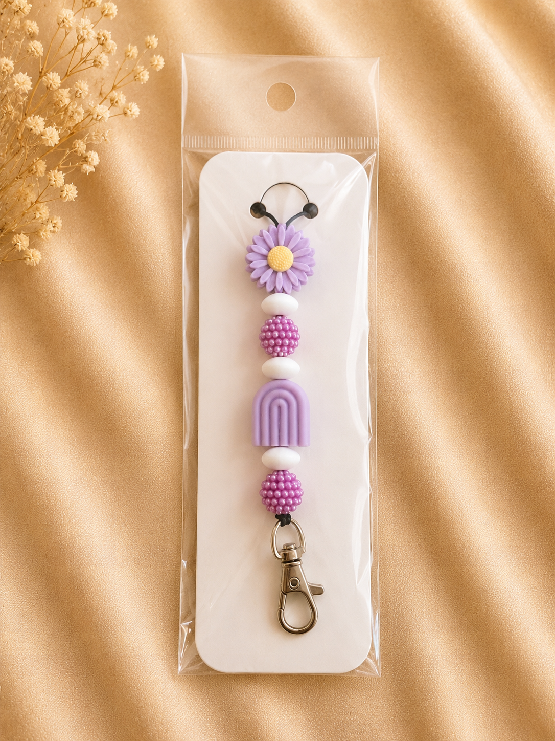 Lavender Daisy Silicone Beaded Lanyard